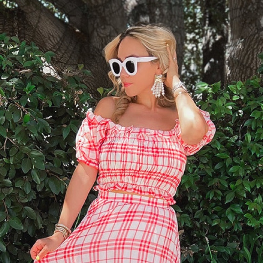 Red and White Smocked Top